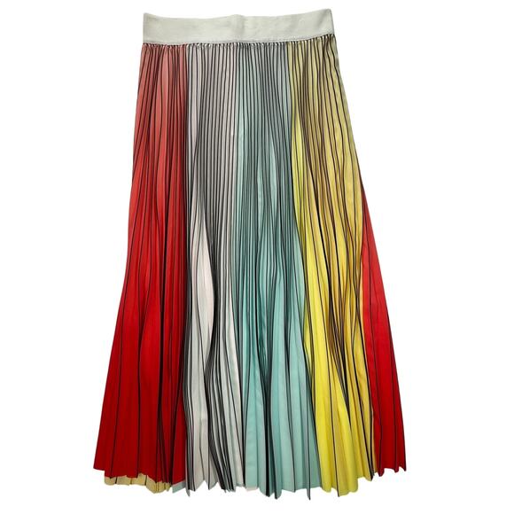 Alice + Olivia Arden Pleated Midi Skirt Multicolor Colorblock Size 4 - Picture 9 of 13